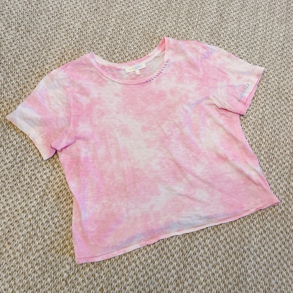 LoveShackFancy Other - LoveShackFancy Pink and White Tie-Dye medium Tee with embroidery details